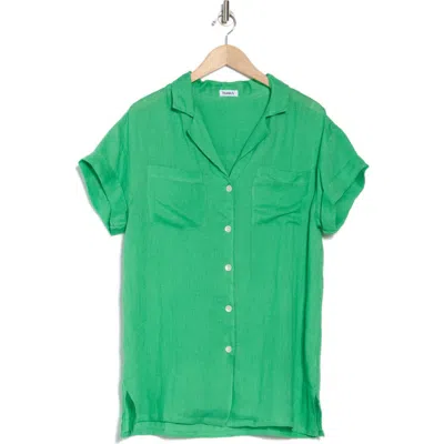 Vitamin A ® Playa Pocket Linen Cover-up Button-up Shirt In Spearmint Green