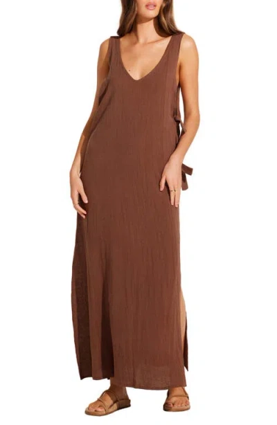 Vitamin A ® Riviera Linen & Cotton Cover-up Dress In Mocha Crinkle Linen