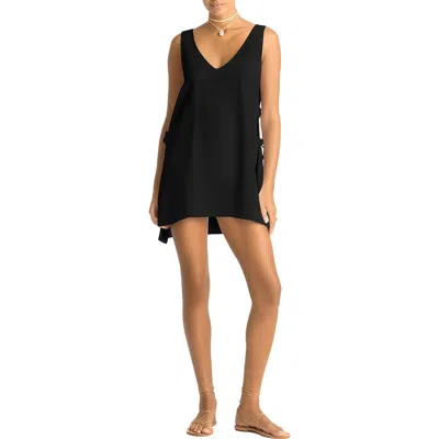 Vitamin A ® Riviera Sleeveless Linen Cover-up Minidress In Black
