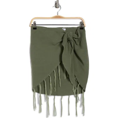 Vitamin A ® Sirena Tassel Linen Blend Sarong In Aloe Green