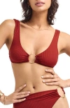 Vitamin A ® Skylar Ring Detail Rib Bikini Top In Red
