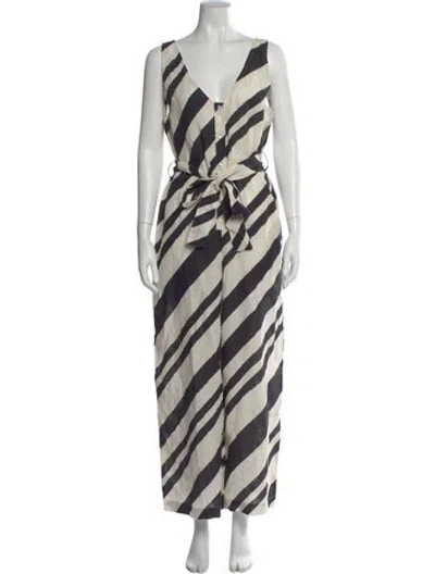 Pre-owned Vitamin A Striped V-neck Jumpsuit In Multi