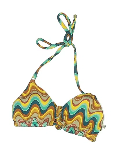 Pre-owned Vitamin A Swimsuit Top Yellow Print Pattern Swimwear