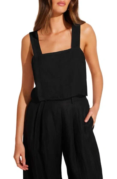 Vitamin A Tallows Crop Linen Cover-up Top In Black Eco Linen