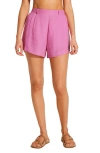 Vitamin A The Getaway Linen Cover-up Shorts In Bubblegum Eco Linen