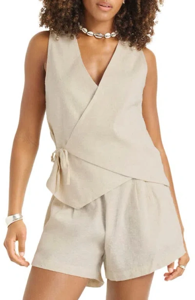 Vitamin A ® Valencia Wrap Organic Cotton & Linen Blend Cover-up Top In Brown