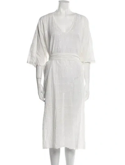 Pre-owned Vitamin A V-neck Midi Length Dress In White