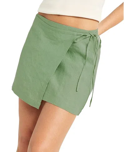Vitamin A Willa Linen Wrap Mini Skirt In Green