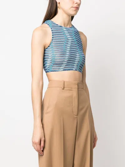 Vitelli Calves Wave Jacquard Crop Top In Blue