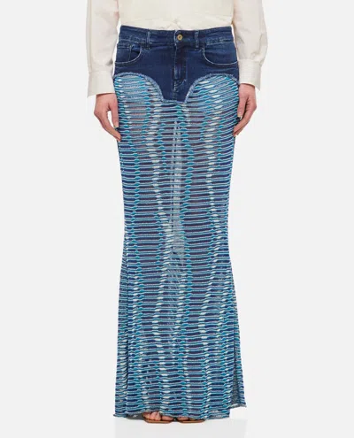 VITELLI DARK BLUE JACQUARD MAXI SKIRT