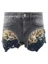 Vitelli Denim Shorts With Knitted Inserts In Grey