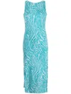 Vitelli Open Back Jacquard Long Dress In J7 Turquoise/ Acquamarine