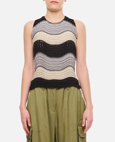 Vitelli Linen And Cotton Horizontal Peacock Crop Top In Multicolor