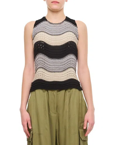 VITELLI VITELLI LINEN AND COTTON HORIZONTAL PEACOCK CROP TOP