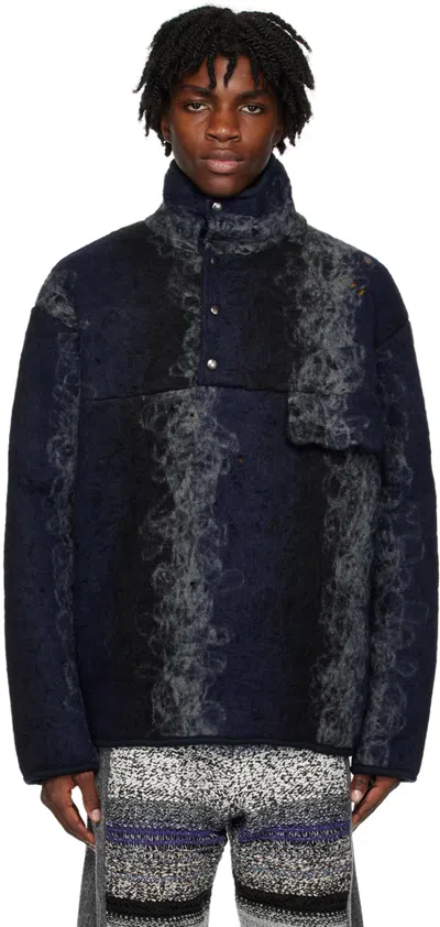 Vitelli Navy Striped Turtleneck In M9 Black And Navy