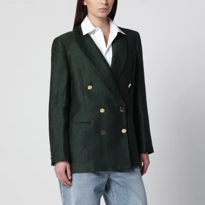 Vitovi Green Double-breasted Linen-blend Jacket In Black