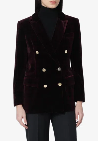 Vitovi Velvet Double-breasted Blazer In Burgundy