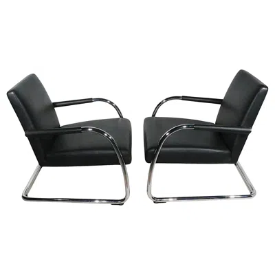 Pre-owned Vitra Pr. Cantilevered Black Leather And Chrome Lounge Chairs By Citterio For