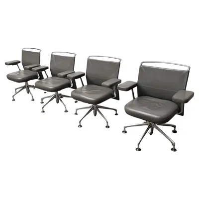 Pre-owned Vitra Set Of Postmodern Ac2 Swivel Leather Armchairs By Antonio Cittero For  90s In Gray