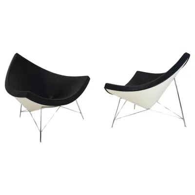 Pre-owned Vitra Set Of Two Leather Original George Nelson Coconut Chairs,  In Black