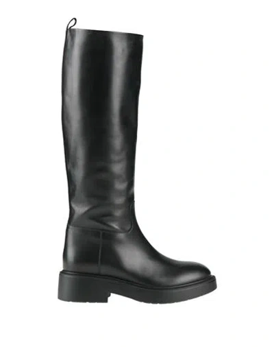 Vittorio Virgili Woman Boot Black Size 7 Leather In Animal Print