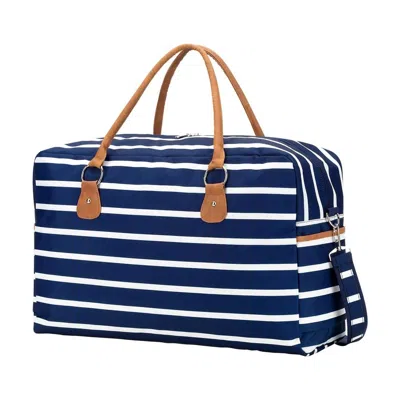 Viv & Lou Navy White Stripe Travel Weekender Duffle Bag In Striped In Multi