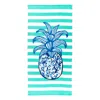 Viv & Lou Striped Tropical Pineapple Beach Towel In Blue Aqua