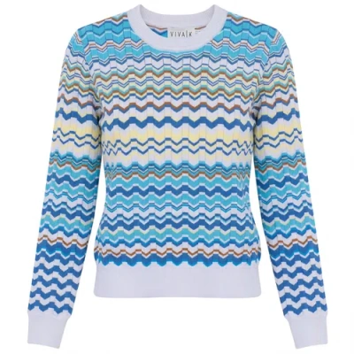 Viva K Crochet Chevron Ribbed Long Sleeve Sweater In Multi