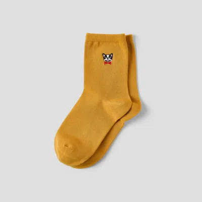 Vivaia 1 Pair Animal Jacquard Crew Socks (aubrey)|ginger Yellow - French Bulldogs|