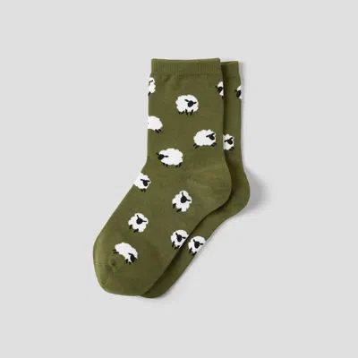 Vivaia 1 Pair Animal Jacquard Crew Socks (aubrey)|olive Drab - Blacknose Sheep|