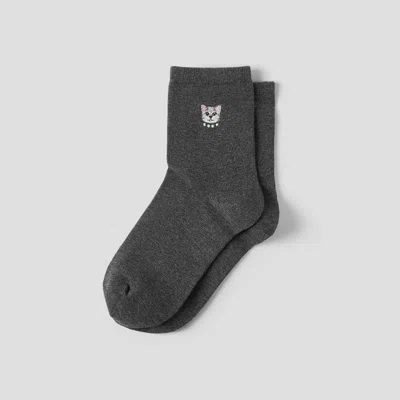 Vivaia 1 Pair Animal Jacquard Crew Socks (aubrey)|rich Grey - Silver British Cat|