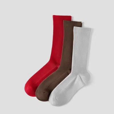 Vivaia 3-pair Slouch Crew Socks (keena)|carmine + Tawny + Light Grey| In Multi