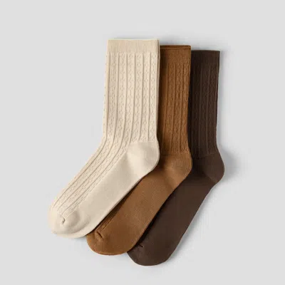 Vivaia 3-pair Textured Knee-high Socks (vincie)|almond + Dark Caramel + Tawny| In Multi