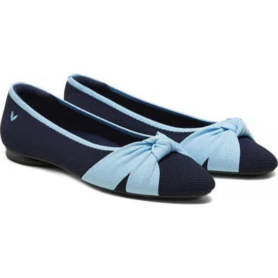 Vivaia Almond-toe Knotted Flats In Navy Ice Blue