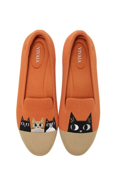 Vivaia Audrey Round-toe Embroidered Loafers In Orange