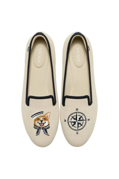 Vivaia Audrey Round-toe Embroidered Loafers In Neutral