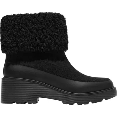 Vivaia Faux Fur Platform Chunky Wedge Boots In Black
