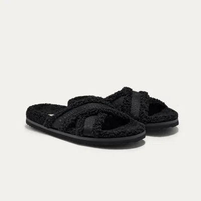 Vivaia Furry Criss-cross Strap Slippers In Black