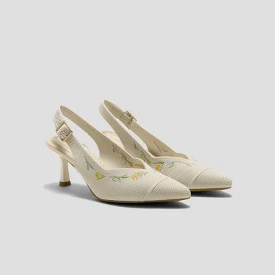 Vivaia Healing Garden | Pointed-toe Slingback Heels (addison)|pale Apricot French Floral Embroidery|us 11