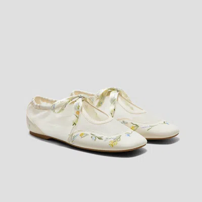 Vivaia Healing Garden | Square-toe Organza Sneakerinas (ciara)|cream-french Floral Embroidery|us 11