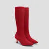 Vivaia Pointed-toe Knee-high Heel Boots (abby) In Red