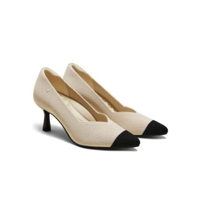 Vivaia Pointed-toe Mid Heels In Cream Ivory/black