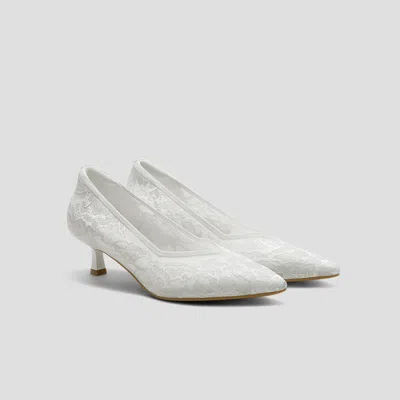 Vivaia Pointed-toe Kitten Heels (scarlett)|white Lace Embroidery|us 11