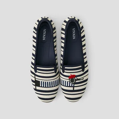 VIVAIA ROUND-TOE EMBROIDERED LOAFERS (AUDREY)|NAVY IVORY MULTI STRIPE-DOG|EU 43