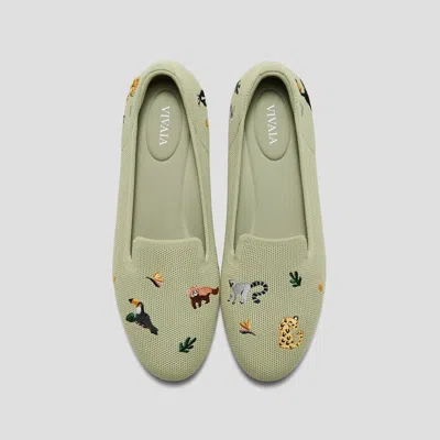 Vivaia Round-toe Embroidered Loafers (audrey)|matcha-endangered Animals|us 10.5 In Green
