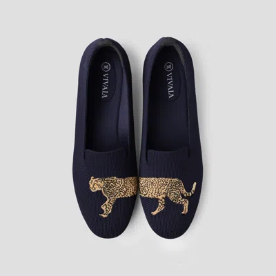 Vivaia Round-toe Embroidered Loafers (audrey)|navy - Cheetah|us 9.5 In Blue