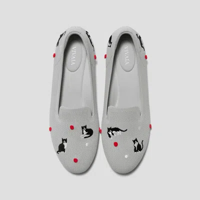 Vivaia Round-toe Embroidered Loafers (audrey)|oyster Grey-tuxedo Cats|us 11 In Gray