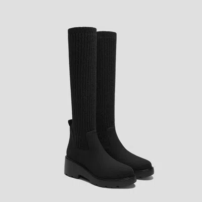 Vivaia Round-toe Knee-high Platform Chunky Wool Wedge Boots (eduarda) In Black
