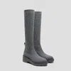 Vivaia Round-toe Knee-high Platform Chunky Wool Wedge Boots In Gray