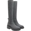 Vivaia Round-toe Knee-high Platform Chunky Wool Wedge Boots In Gray